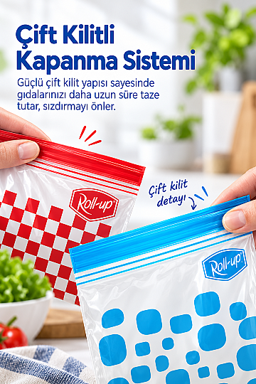 Roll-Up Çift Kilitli Saklama Poşeti 0,4+1 Litre 30 Adet x 24 Paket – Koli - 3