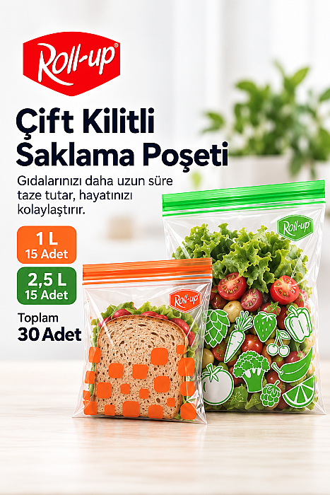 Roll-Up Çift Kilitli Saklama Poşeti 1+2,5 Litre 30 Adet x 24 Paket – Koli - 4