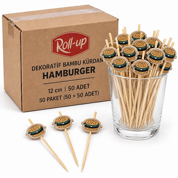 Roll-Up Dekoratif Bambu Kürdan Hamburger 12 cm 50 Adet x 50 Paket – Koli - 1