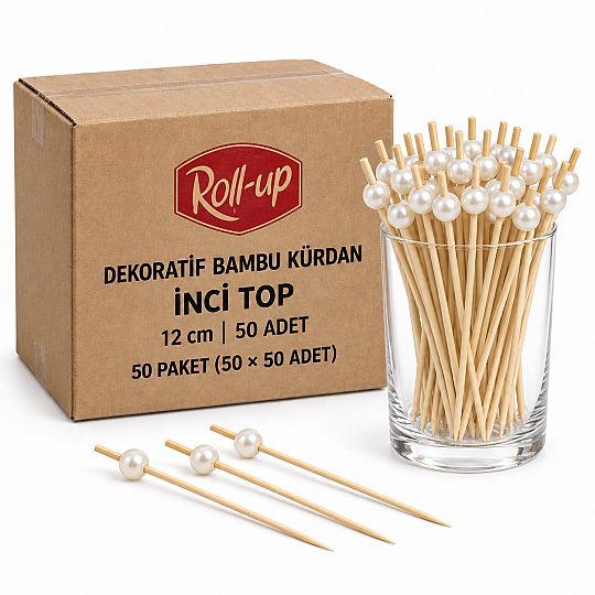 Roll-Up İnci Top Dekoratif Bambu Kürdan 12 cm 50 Adet x 50 Paket – Koli