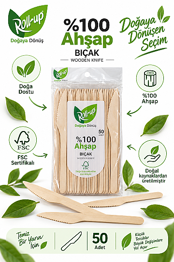 Roll-up Doğa Dostu Ahşap Bıçak 50 Adet x 24 Paket - Koli - 2