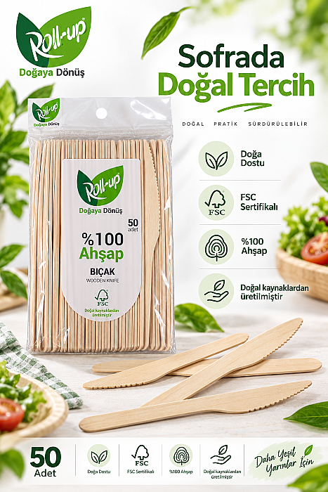Roll-up Doğa Dostu Ahşap Bıçak 50 Adet x 24 Paket - Koli - 3