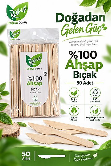 Roll-up Doğa Dostu Ahşap Bıçak 50 Adet x 24 Paket - Koli - 4