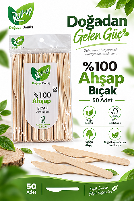 Roll-up Doğa Dostu Ahşap Bıçak 50 Adet x 24 Paket - Koli - 4