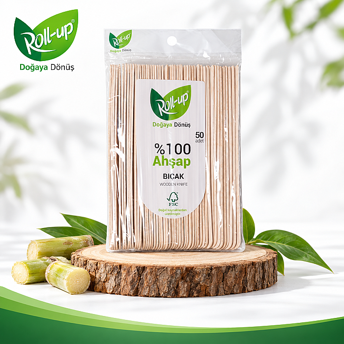 Roll-up Doğa Dostu Ahşap Bıçak 50 Adet x 24 Paket - Koli - 1