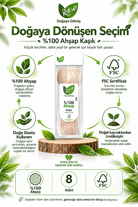 Roll-up Doğa Dostu Ahşap Kaşık 12 Paket x 8 Adet - 2