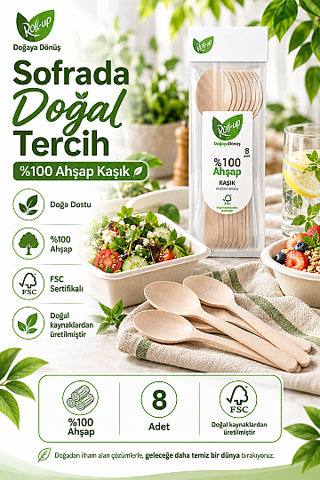Roll-up Doğa Dostu Ahşap Kaşık 12 Paket x 8 Adet - 3