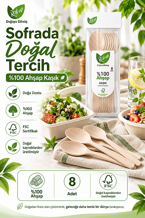 Roll-up Doğa Dostu Ahşap Kaşık 12 Paket x 8 Adet - 3
