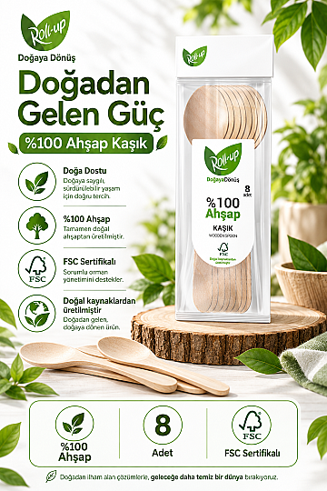 Roll-up Doğa Dostu Ahşap Kaşık 12 Paket x 8 Adet - 4