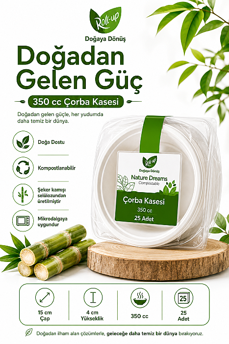 Roll-up Doğa Dostu Çorba Kasesi 350cc 25 Adet x 40 Paket - Koli - 4