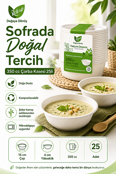 Roll-up Doğa Dostu Çorba Kasesi 350cc 25 Adet x 40 Paket - Koli - 2