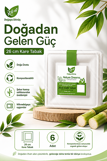 Roll-Up Doğa Dostu Kare Karton Tabak 26 cm 6 Adet x 48 Paket – Koli - 2
