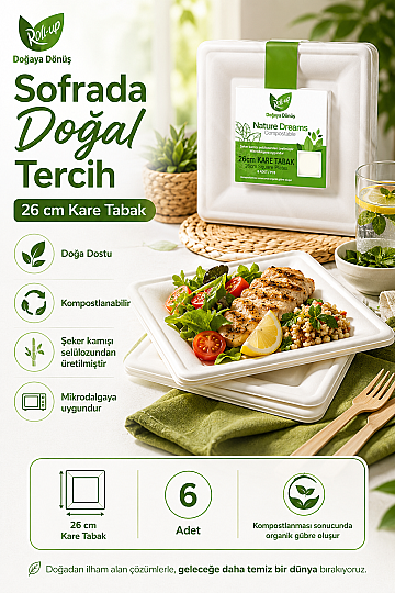 Roll-Up Doğa Dostu Kare Karton Tabak 26 cm 6 Adet x 48 Paket – Koli - 3