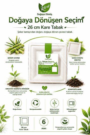 Roll-Up Doğa Dostu Kare Karton Tabak 26 cm 6 Adet x 48 Paket – Koli - 4