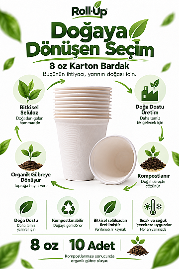 Roll-up Doğa Dostu Karton Bardak 8oz 10 Adet x 20 Paket - Koli - 3