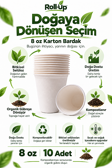 Roll-up Doğa Dostu Karton Bardak 8oz 10 Adet x 20 Paket - Koli - 3
