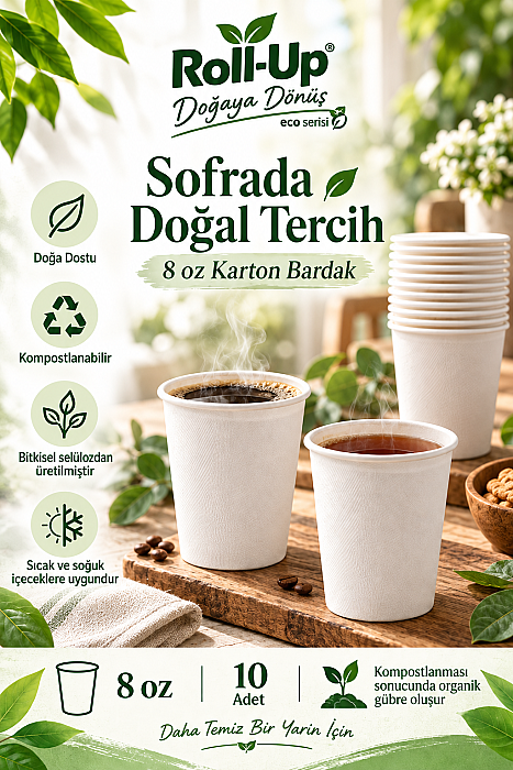 Roll-up Doğa Dostu Karton Bardak 8oz 10 Adet x 20 Paket - Koli - 4