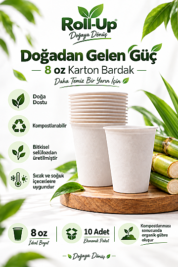 Roll-up Doğa Dostu Karton Bardak 8oz 10 Adet x 20 Paket - Koli - 2