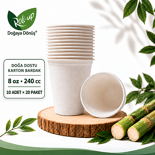 Roll-up Doğa Dostu Karton Bardak 8oz 10 Adet x 20 Paket - Koli
