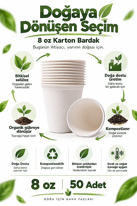 Roll-up Doğa Dostu Karton Bardak 8oz 50 Adet x 20 Paket - Koli - 2