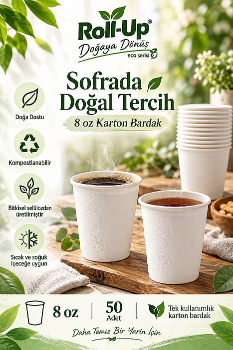 Roll-up Doğa Dostu Karton Bardak 8oz 50 Adet x 20 Paket - Koli - 3