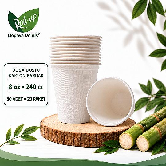 Roll-up Doğa Dostu Karton Bardak 8oz 50 Adet x 20 Paket - Koli