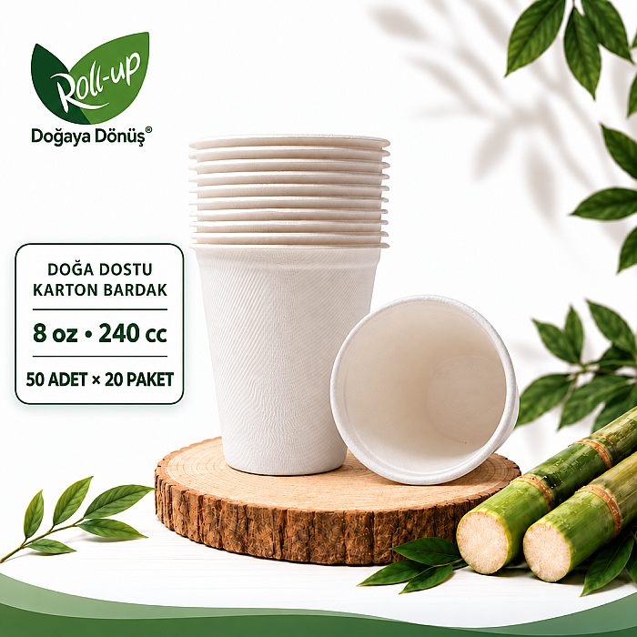 Roll-up Doğa Dostu Karton Bardak 8oz 50 Adet x 20 Paket - Koli - 1