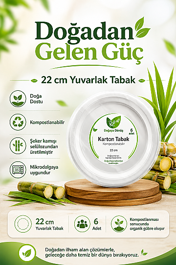 Roll-up Doğa Dostu Karton Tabak 22cm 6 Adet x 12 Paket - Koli - 2