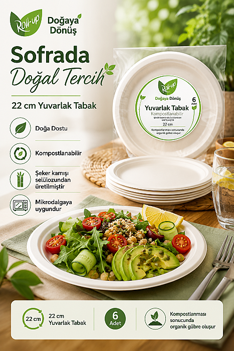 Roll-up Doğa Dostu Karton Tabak 22cm 6 Adet x 12 Paket - Koli - 4