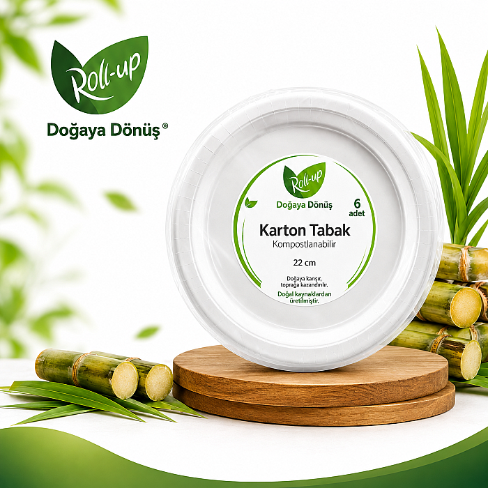 Roll-up Doğa Dostu Karton Tabak 22cm 6 Adet x 12 Paket - Koli - 1