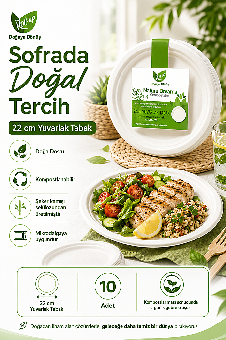 Roll-up Doğa Dostu Tabak 22cm 10 Adet x 20 Paket - Koli - 2
