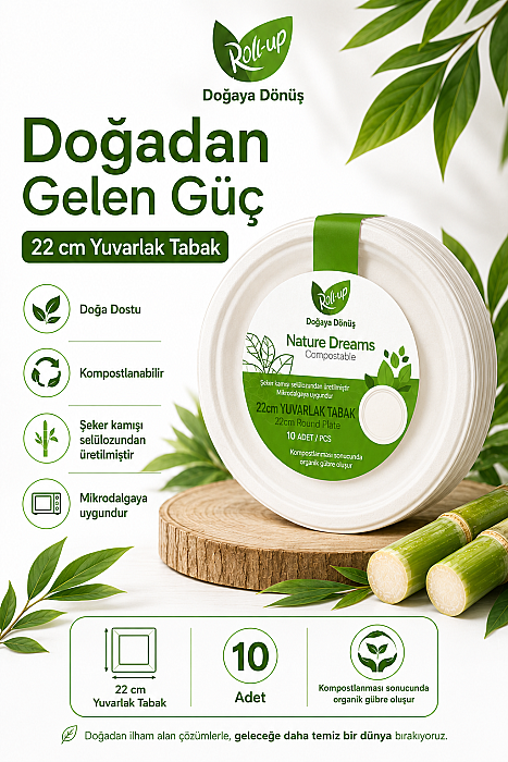 Roll-up Doğa Dostu Tabak 22cm 10 Adet x 20 Paket - Koli - 4