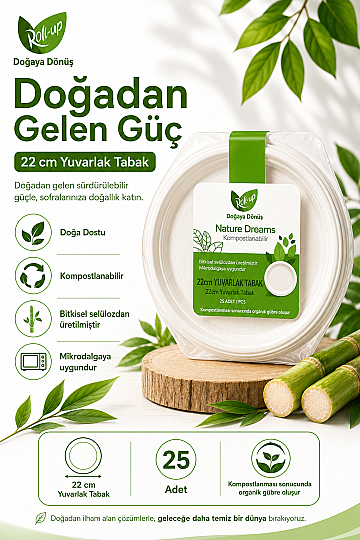 Roll-up Doğa Dostu Tabak 22cm 25 Adet x 40 Paket - Koli - 3