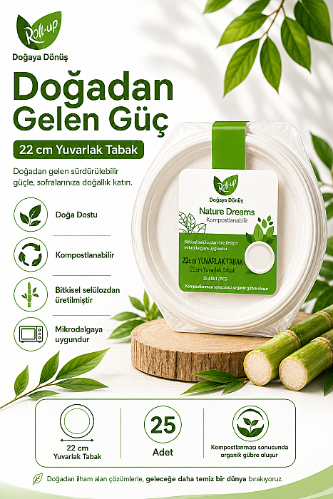 Roll-up Doğa Dostu Tabak 22cm 25 Adet x 40 Paket - Koli - 3