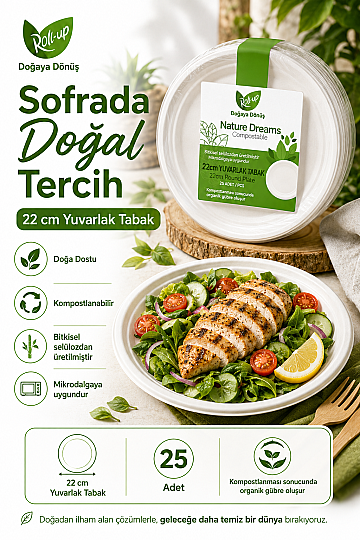 Roll-up Doğa Dostu Tabak 22cm 25 Adet x 40 Paket - Koli - 4