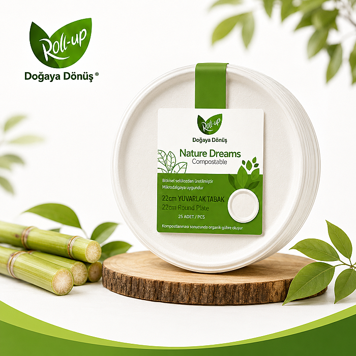 Roll-up Doğa Dostu Tabak 22cm 25 Adet x 40 Paket - Koli - 1