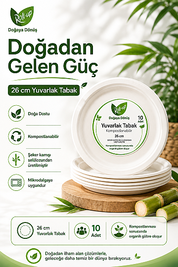 Roll-up Doğa Dostu Tabak 26cm 10 Adet x 20 Paket - Koli - 2