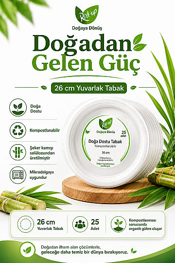 Roll-Up Doğa Dostu Tabak 26 cm 25 Adet x 40 Paket – Koli - 2