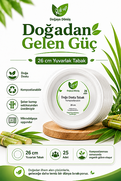 Roll-Up Doğa Dostu Tabak 26 cm 25 Adet x 40 Paket – Koli - 2