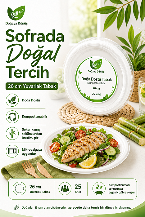 Roll-Up Doğa Dostu Tabak 26 cm 25 Adet x 40 Paket – Koli - 3