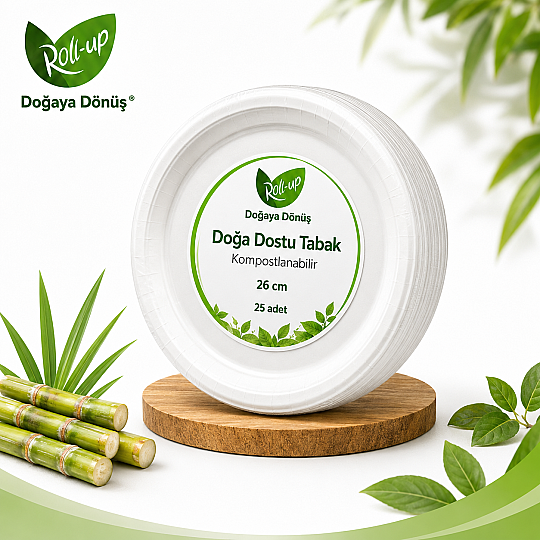 Roll-Up Doğa Dostu Tabak 26 cm 25 Adet x 40 Paket – Koli