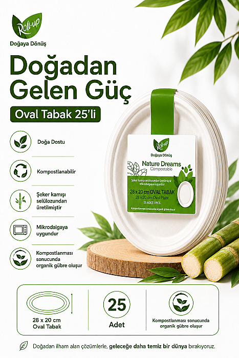 Roll-up Doğa Dostu Tabak Oval 25 Adet x 40 Paket - Koli - 2