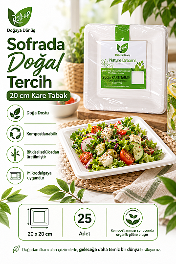 Roll-Up Doğaya Dönüşümlü Kare Tabak 20 cm 25 Adet x 40 Paket – Koli - 2