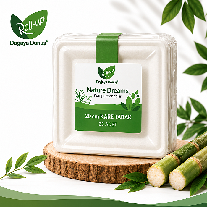 Roll-Up Doğaya Dönüşümlü Kare Tabak 20 cm 25 Adet x 40 Paket – Koli - 1