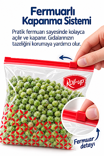 Roll-Up Fermuarlı Buzdolabı Poşeti 1 Litre 10 Adet | 24 Paket – Koli - 4