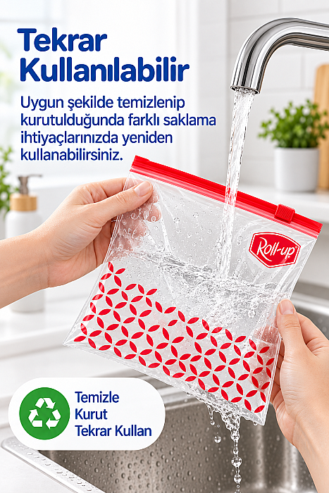 Roll-Up Fermuarlı Buzdolabı Poşeti 1 Litre 10 Adet | 24 Paket – Koli - 2