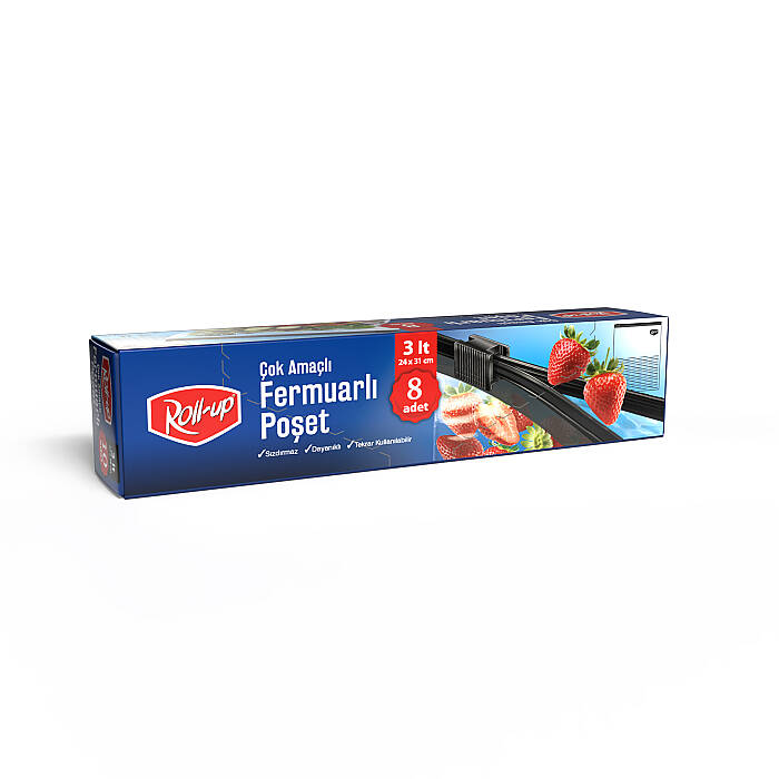 Roll-Up Fermuarlı Buzdolabı Poşeti 3 Litre 8 Adet | 24 Paket – Koli - 5