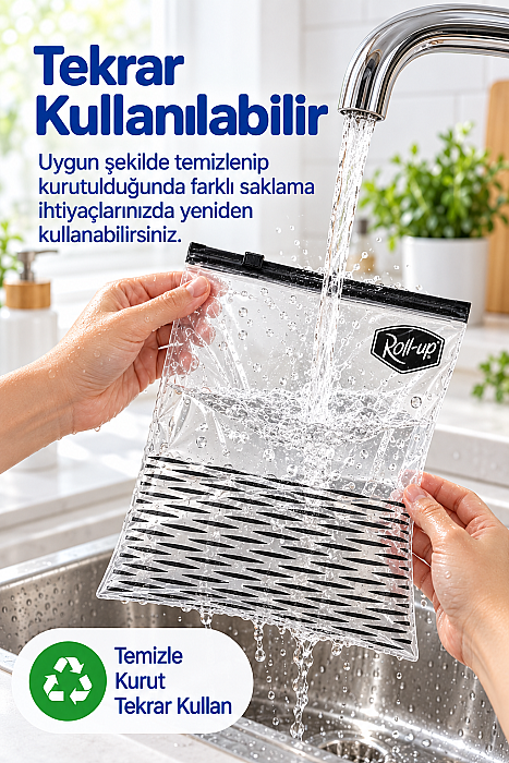 Roll-Up Fermuarlı Buzdolabı Poşeti 3 Litre 8 Adet | 24 Paket – Koli - 2