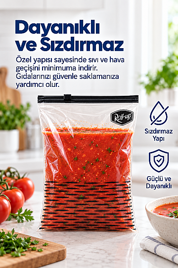 Roll-Up Fermuarlı Buzdolabı Poşeti 3 Litre 8 Adet | 24 Paket – Koli - 3