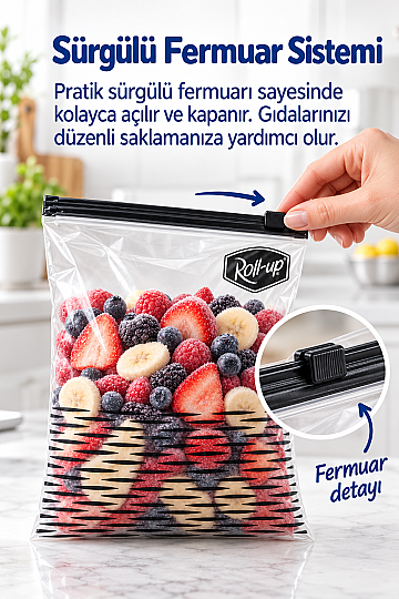 Roll-Up Fermuarlı Buzdolabı Poşeti 3 Litre 8 Adet | 24 Paket – Koli - 4